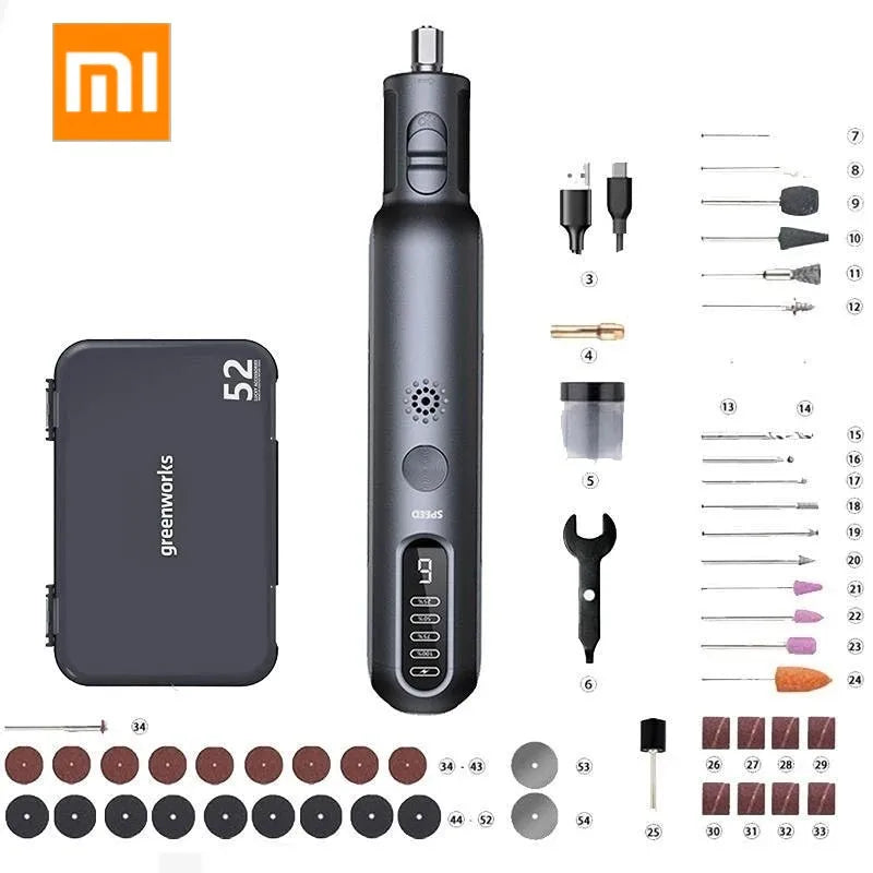 Xiaomi Greenworks 8V mini Grinder 52pcs 80W Engraving Grinding Cordless Variable Speed Power Tools USB Charger