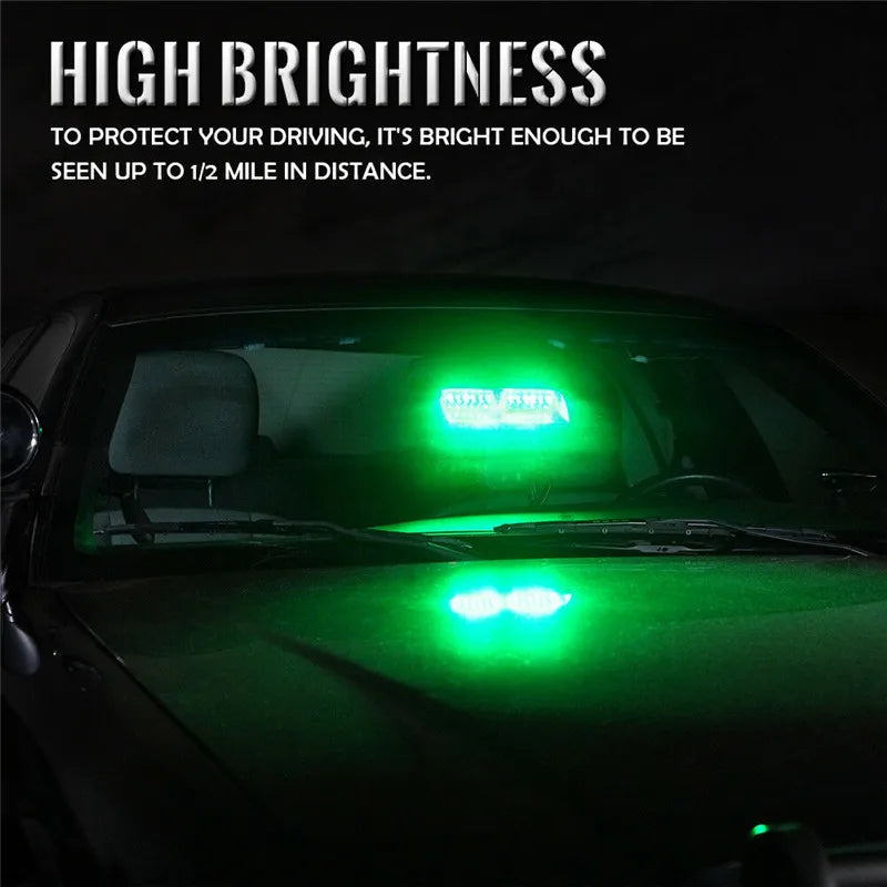 Green LED Windshield Strobe Light Bar 16LED Dash Emergency Warning Hazard Lamp Security System Emergency Strobe Light 12V