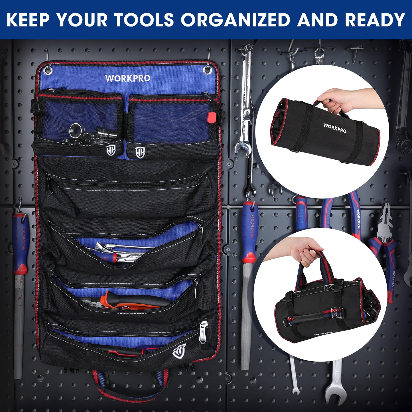 WORKPRO Bucket Tool Organizer 13 to 19L Bucket Boss Portable Foldable Toolbox with 51 Storage Pockets Fits Tools Collection Bag