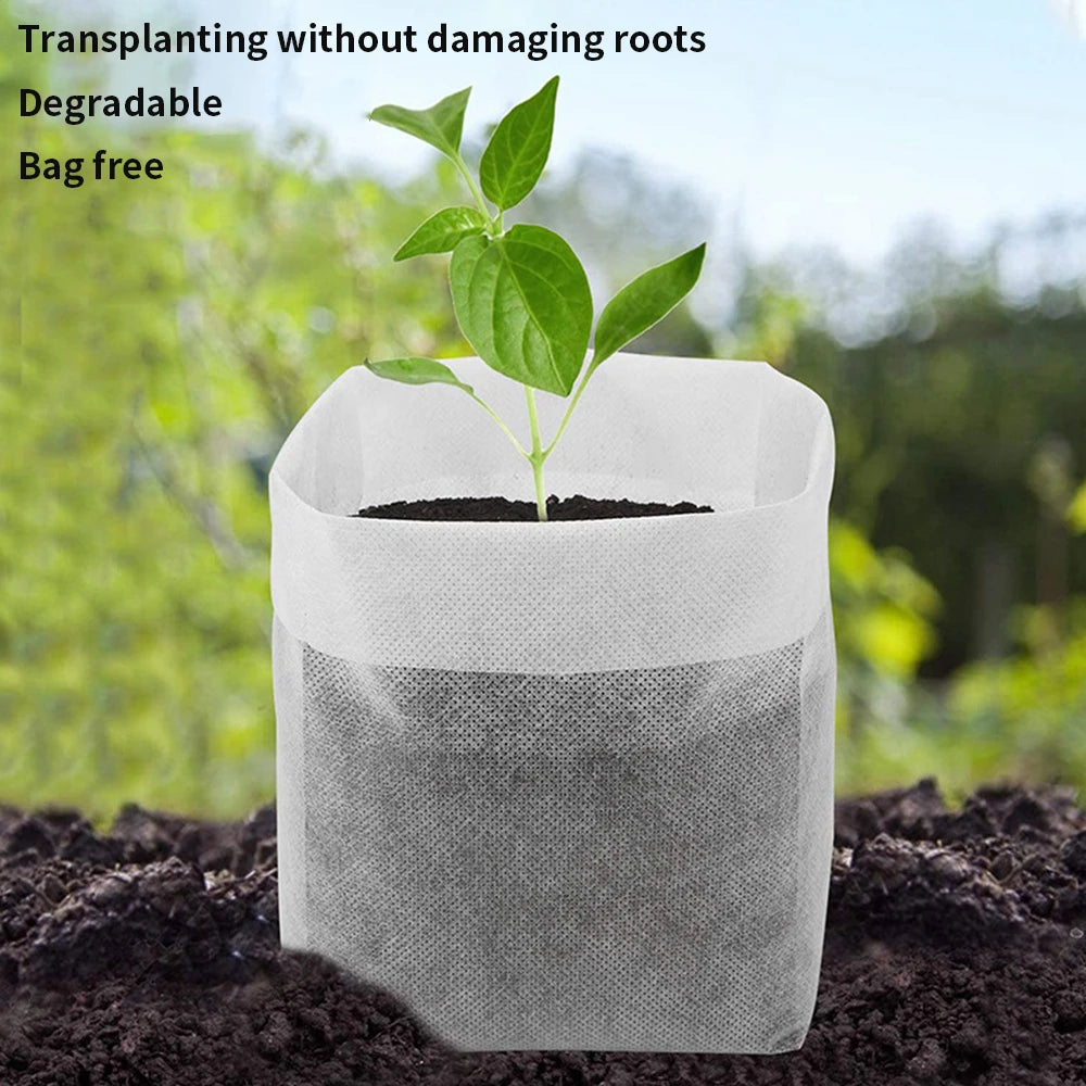 100Pcs Biodegradable Nursery Bag Plant Grow Bags Non-Woven Fabric Seeds To Sow Flower Pots For Home Garden Accessories Tools ﻿