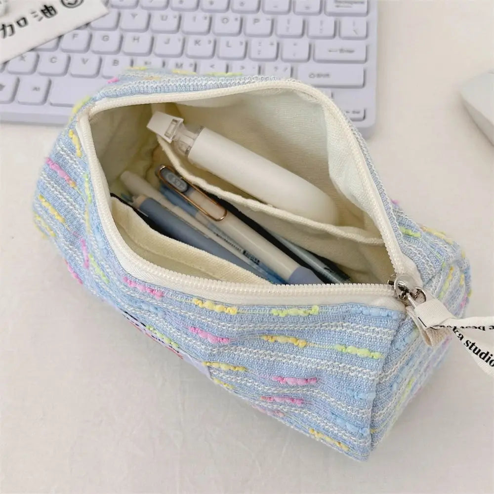 Gift Embroidered Pencil Case Large Capacity Stationary Case Stationary Storage Pouch Cosmetic Bag