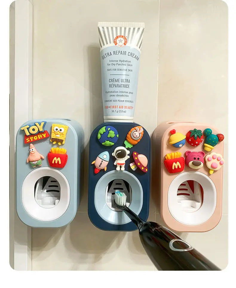 Automatic Kids Toothpaste Dispenser Toothpaste Squeezer for Children Household Cartoon Toothbrush Holder Bathroom Accessories