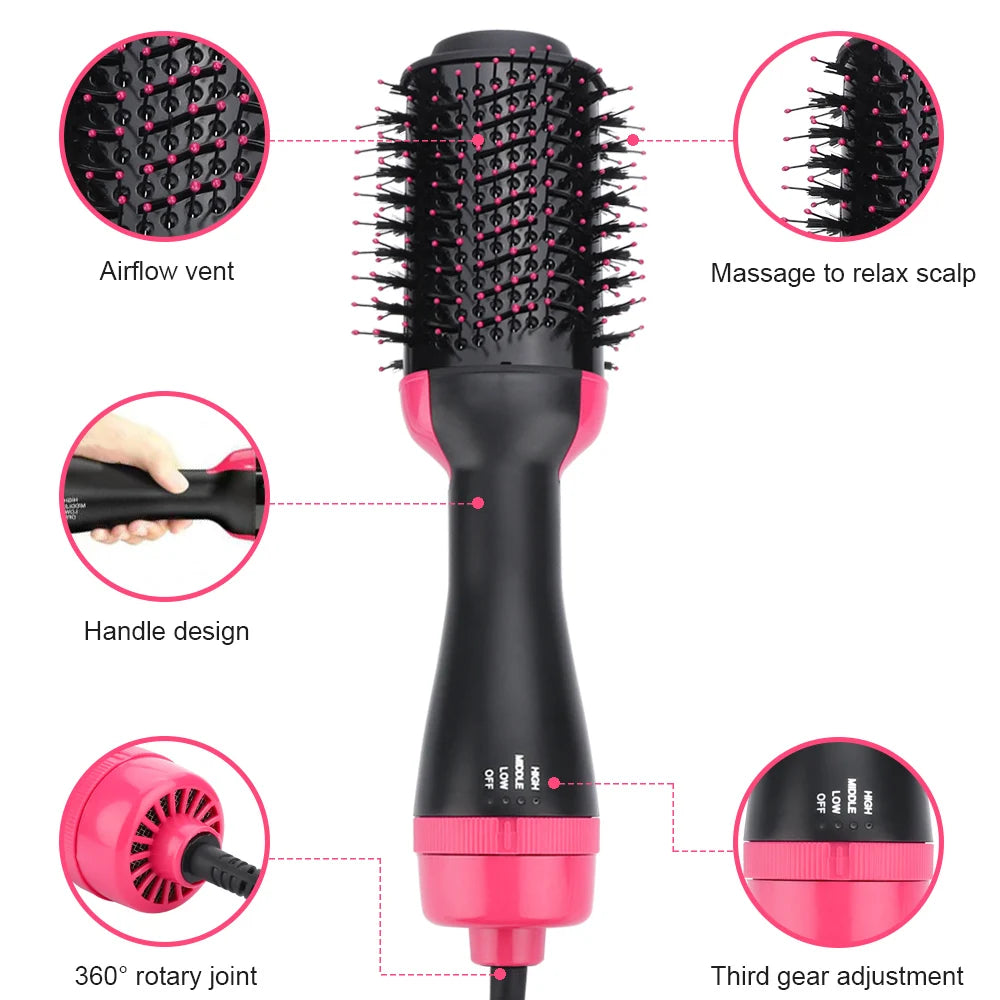 1000W Hair Dryer Hot Air Brush Styler and Volumizer Hair Straightener Curler Comb Roller One Step Electric Ion Blow Dryer Brush