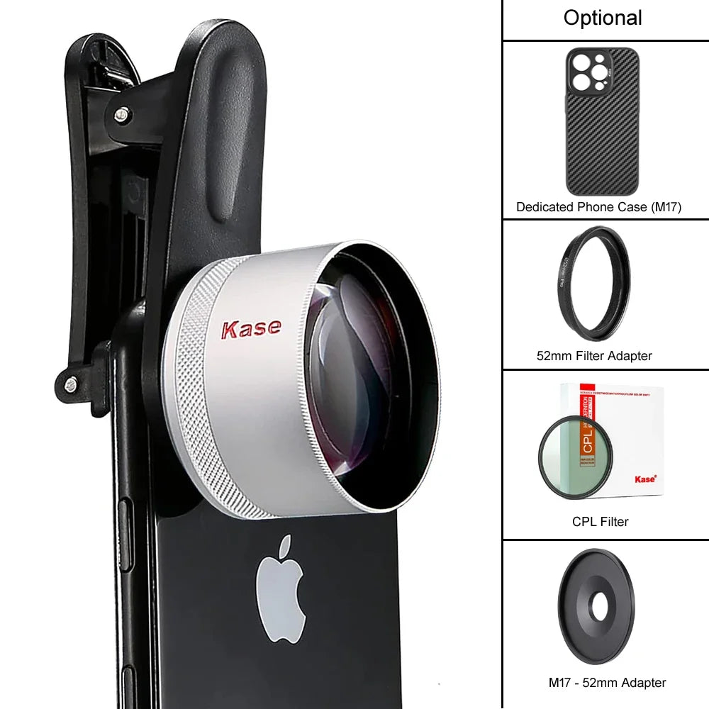 Kase Phone HD Master Macro Lens Pro for iPhone 15 14 13 12 11 8 7 X XR Samsung Xiaomi Android,17mm Thread Mount / Metal Body