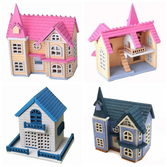 Miniature Doll Houses Wood Villa Puzzle DIY Dollhouse Kit For 1/12 Scene Model Playing House Handmade Toys Dollhouse Accessories