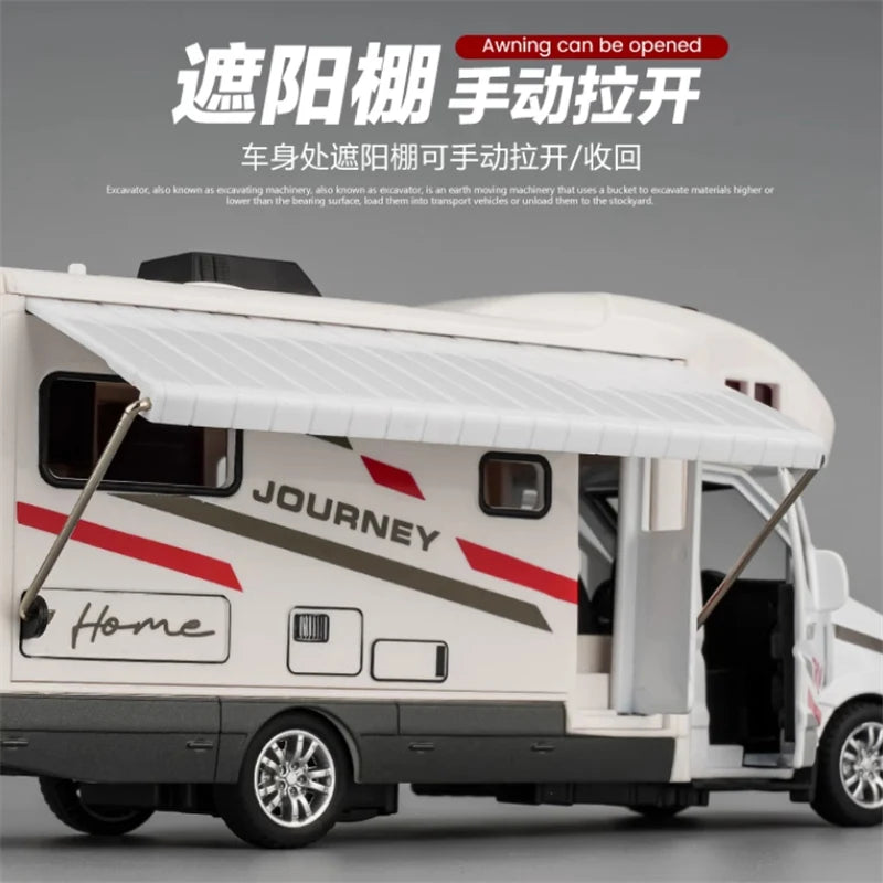 New 1:30 Alloy Luxury RV Caravan Car Model Metal Camper Van Motorhome Touring Car Vehicles Model Sound and Light Kids Toys Gifts