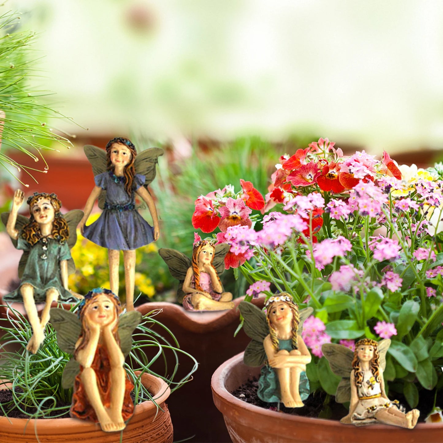 6pcs/set Faries Figurine For Fairy Garden, Planter Pot Hanger Decorations, Fairies Flower Pot Resin Angel Accessories Ornaments