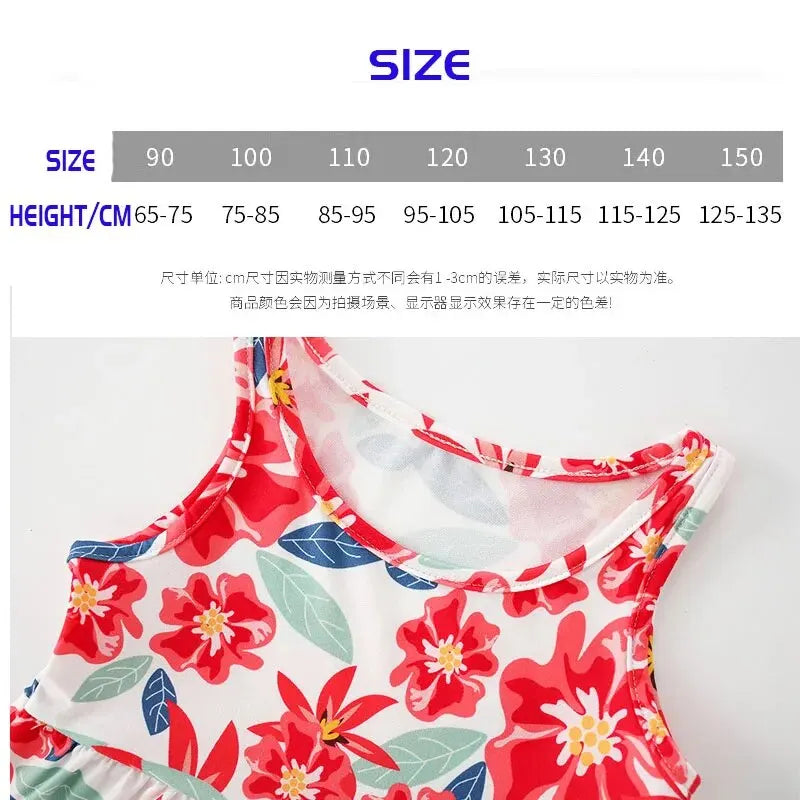 Sleeveless Printed Dress Milk Silk Material Comfortable and Good-looking A- line Skirt Kid's Slip Dress for Height 75-115cm Girl