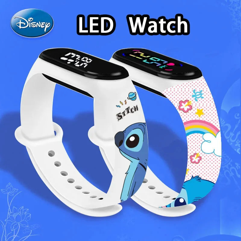 Disney Kids Watch Lilo & Stitch Anime LED Luminous Watch Waterproof Electronic Sports Silicone Watch for Kids Birthday Gift