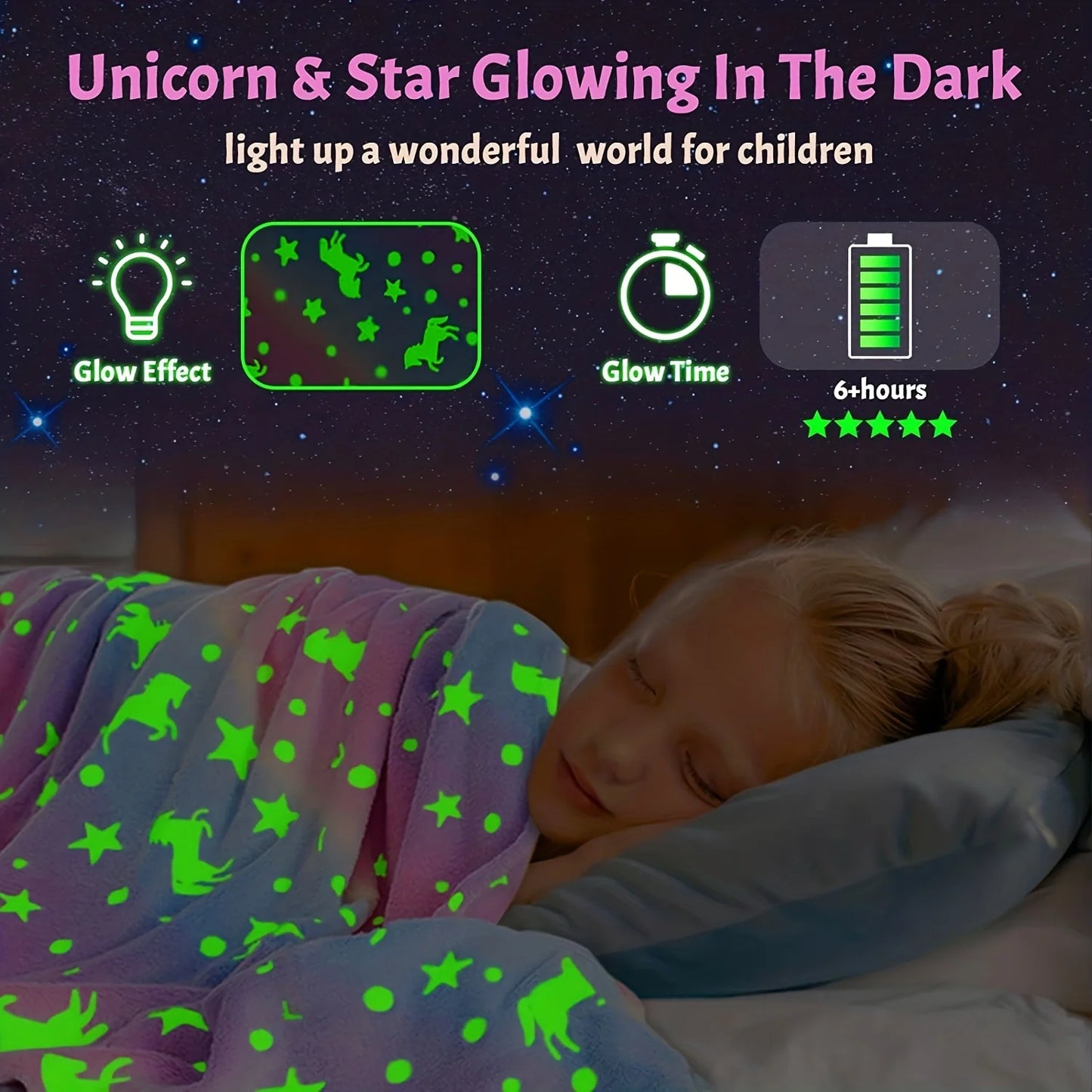 Glow In The Dark Rainbow Unicorn Blanket Cozy Soft Flannel Blanket For Sofa Bed Universal Bedding Blanket Birthday Gift For Kids