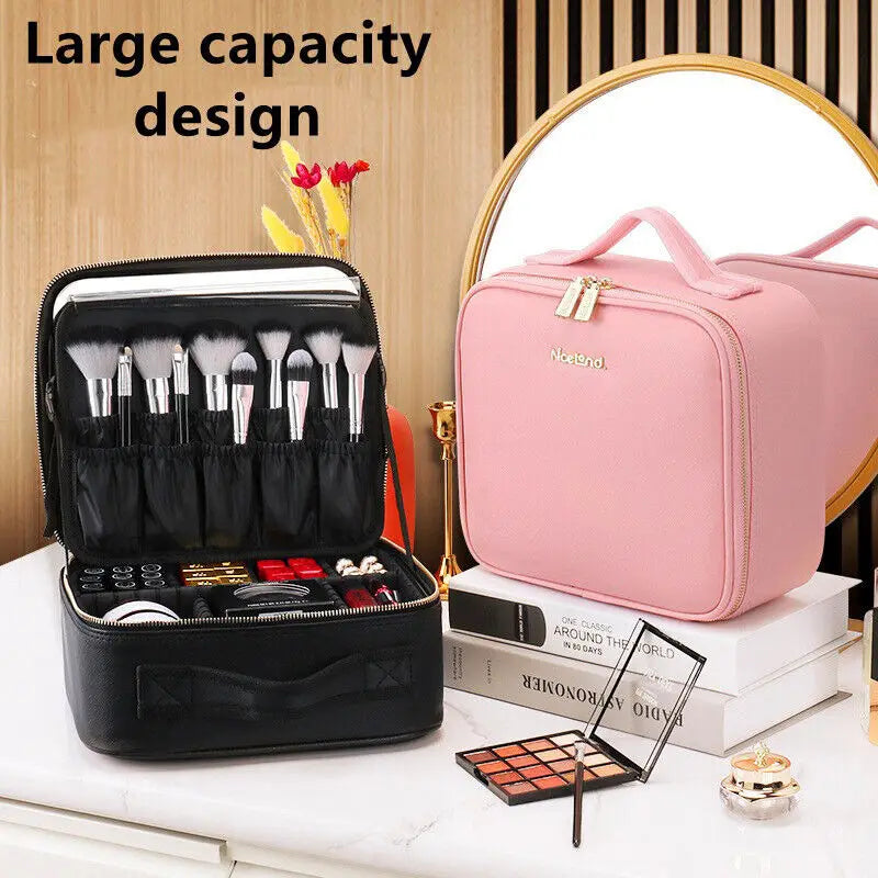 2024 New Smart Led Makeup Bag With Mirror Large Capacity Professional Waterproof Pu Leather Travel Cosmetic Case For Women