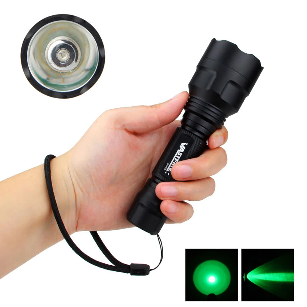 LED Flashlight Hunting Green/Red/White Light Torch Professional Tactical Night Scout Light Set Fish Light USB Rechargeable Torch