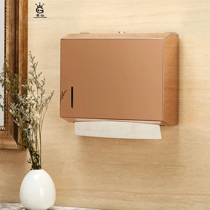 Metal Tissue Holder Gold Paper Towel Dispenser Toilet Paper Holder Box Bathroom Stainless Steel Wall-mounted Without Punching