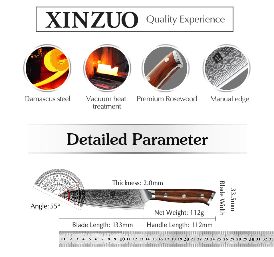 XINZUO 1PCS or 3PCS Kitchen Knife Sets Japanese Forged Damascus Steel Chef Santoku Knives Stainless Steel Rosewood Handle