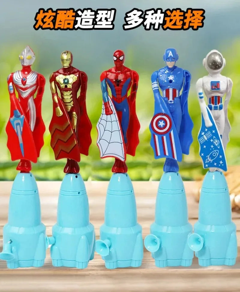 Anime Spiderman Bamboo Dragonfly Flying Toy Iron Man Captain Rotating String Flying Toys Outdoor Toy for Boys Children Gift