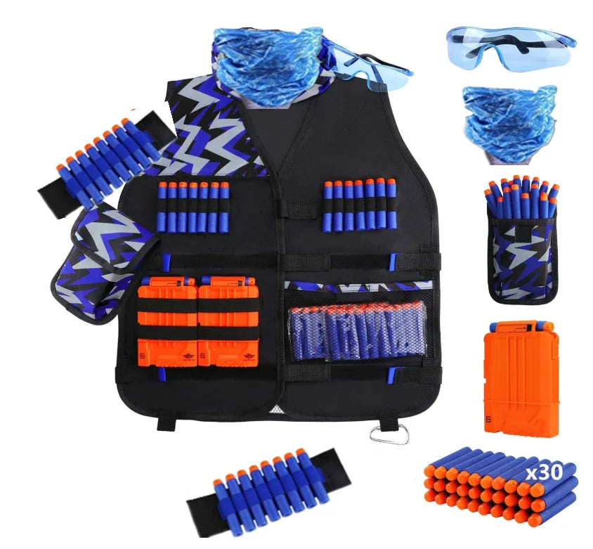 Kids Tactical Vest Kit for Nerf Guns N-Strike Elite Series with Refill Darts Dart Pouch, Reload Clip Tactical Mask Wrist Band