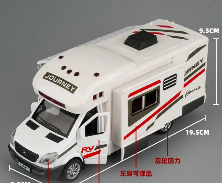 New 1:30 Alloy Luxury RV Caravan Car Model Metal Camper Van Motorhome Touring Car Vehicles Model Sound and Light Kids Toys Gifts