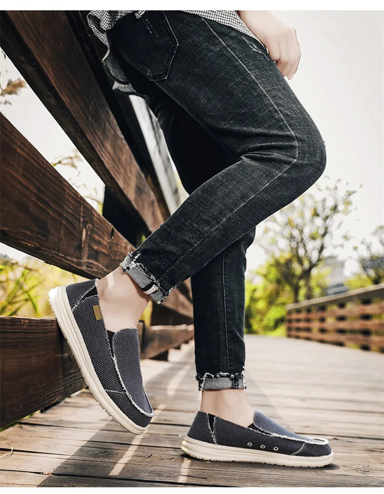 Summer Denim Canvas Men Breathable Casual Shoes Outdoor Non-Slip Sneakers Comfortable Driving Shoes Men's Loafers Big Size 39-47