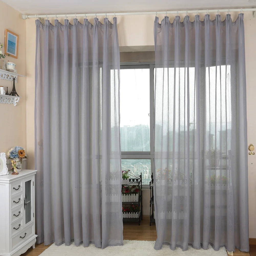 Cheap Gray Tulle Curtain Sheer Linen Curtains For Living Room Bedroom Kitchen Voile Tulle Sheer Curtains Window Treatments