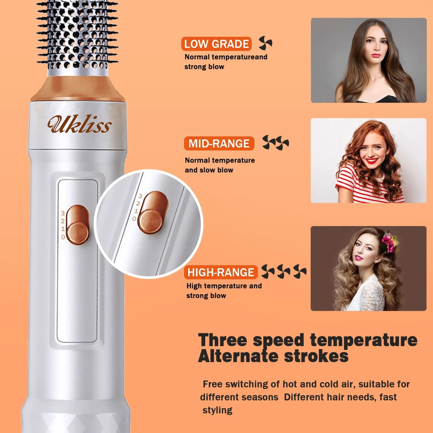 6 In 1 Hair Dryer Brush Electric Blow Dryer Comb Hairdryer Negative Ionic Hair Blower Brush Air Styling Hair Curler Curling Wand