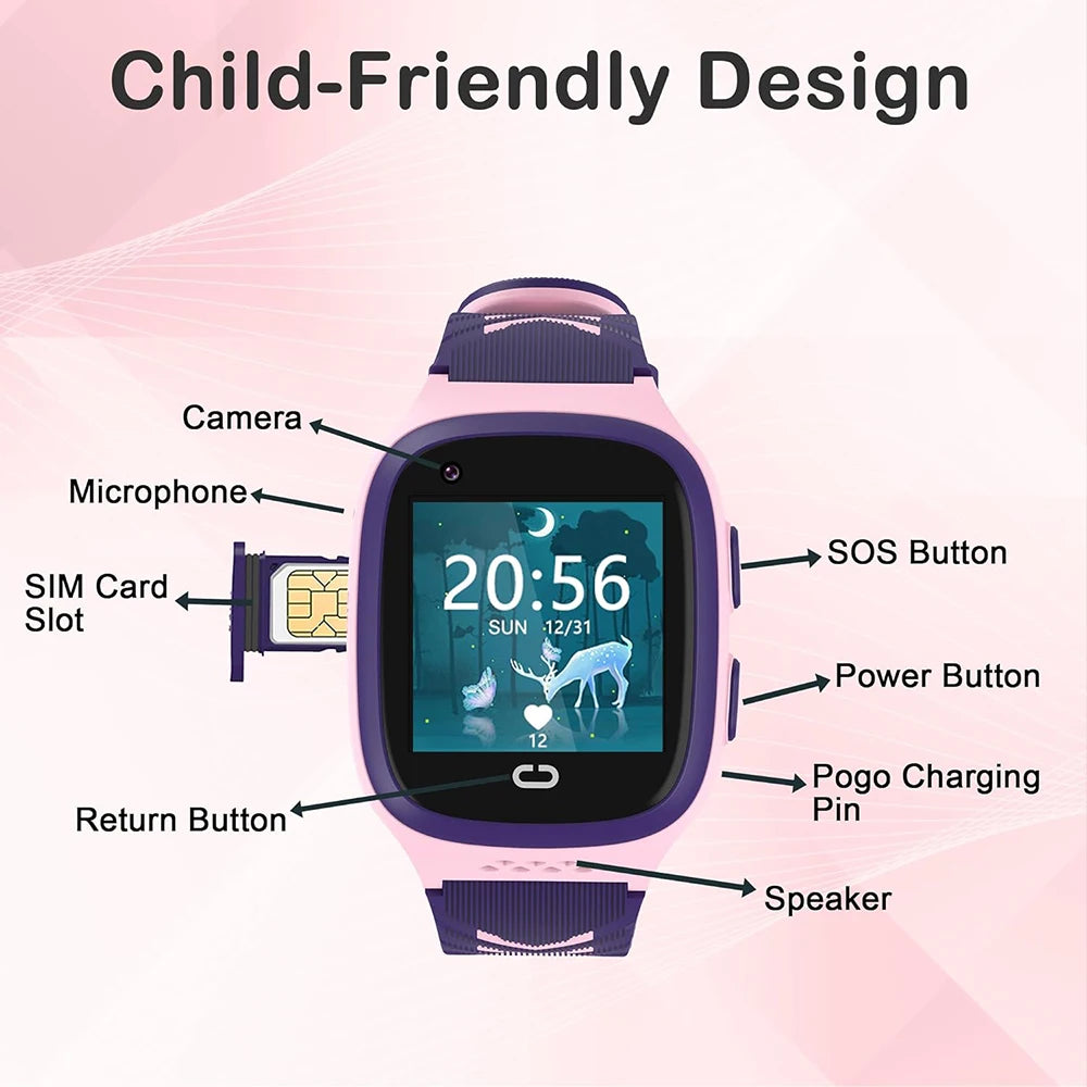 4G Kids Smart Watch Video Call Phone Watch Waterproof Monitor GPS SOS SIM Location Monitor Children Boy Girl Smartwatch Gifts