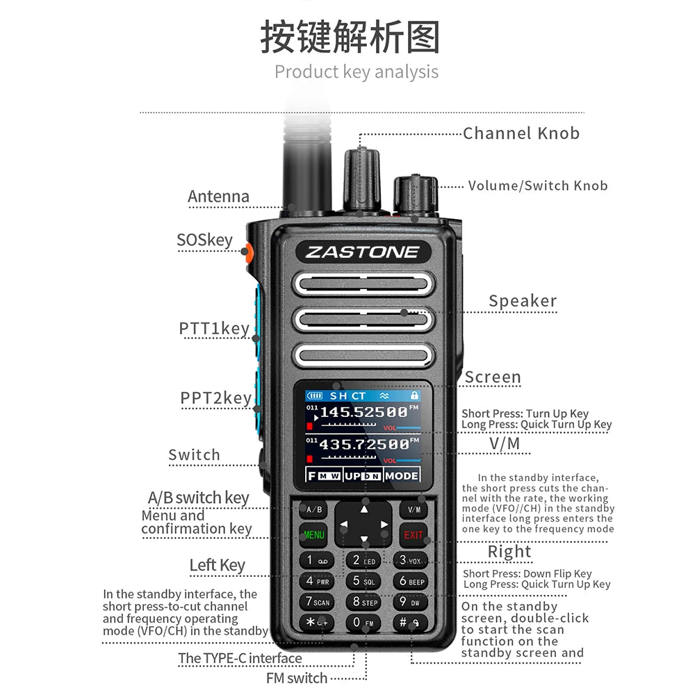 ZASTONE M9 10W Walkie Talkie Ham Amateur 2 Way Radio AM Air Aviation Band High Power Walkie-Talkie CTCSS FM Radio