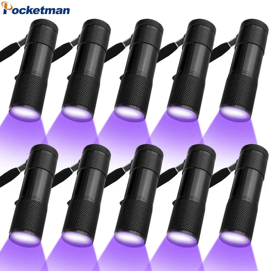 1-10Pcs UV Flashlights 395nm Black Light 9 LED Ultraviolet Lamp Torch UV Light Detector for Pet Urine Stains Bug