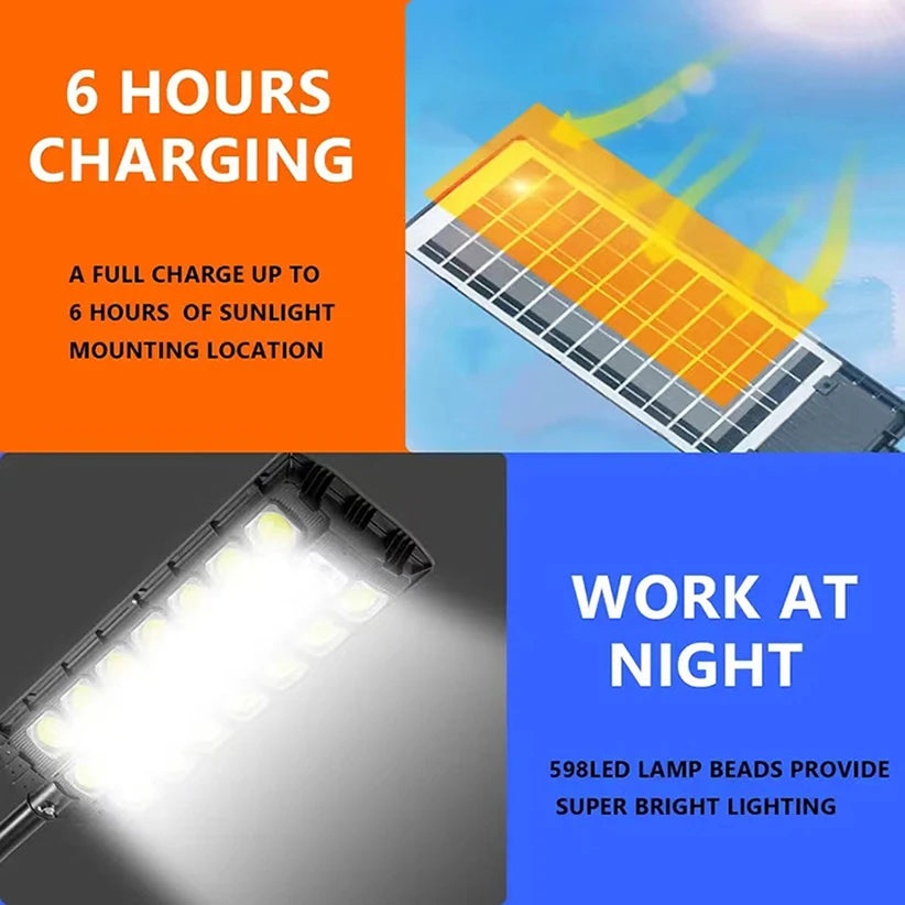 30000W Solar Street Light Outdoor 598LED 30000 Lumens Super Bright Motion Sensor Waterproof for Yard Garage Garden Solar Lamp