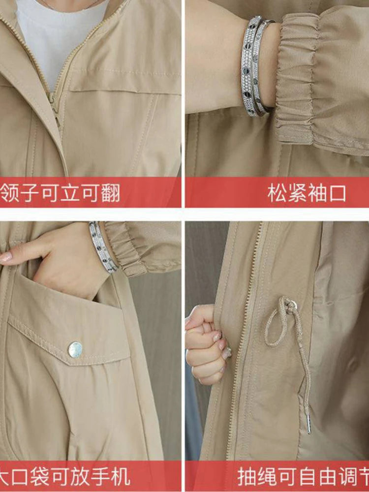 Women's Short Jacket 2023 Spring Autumn New Casual Windbreaker Stand Collar Tooling Jacket Basic Zipper Coat Tops With Lining