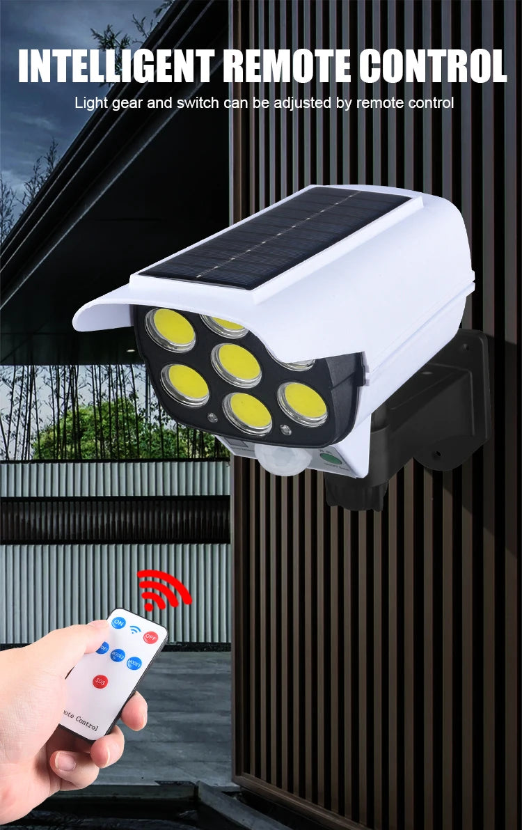 3Modes Multi-angle Lighting Remote Control Solar Powered Simulation Monitoring Induction Wall Lamp with Red Light Warning for Co