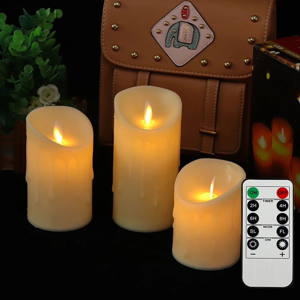 Flickering Flameless Candles Outdoor Indoor 3Pcs/Set Remote Control LED Candles Easter Candle Wedding Decoration Lighting