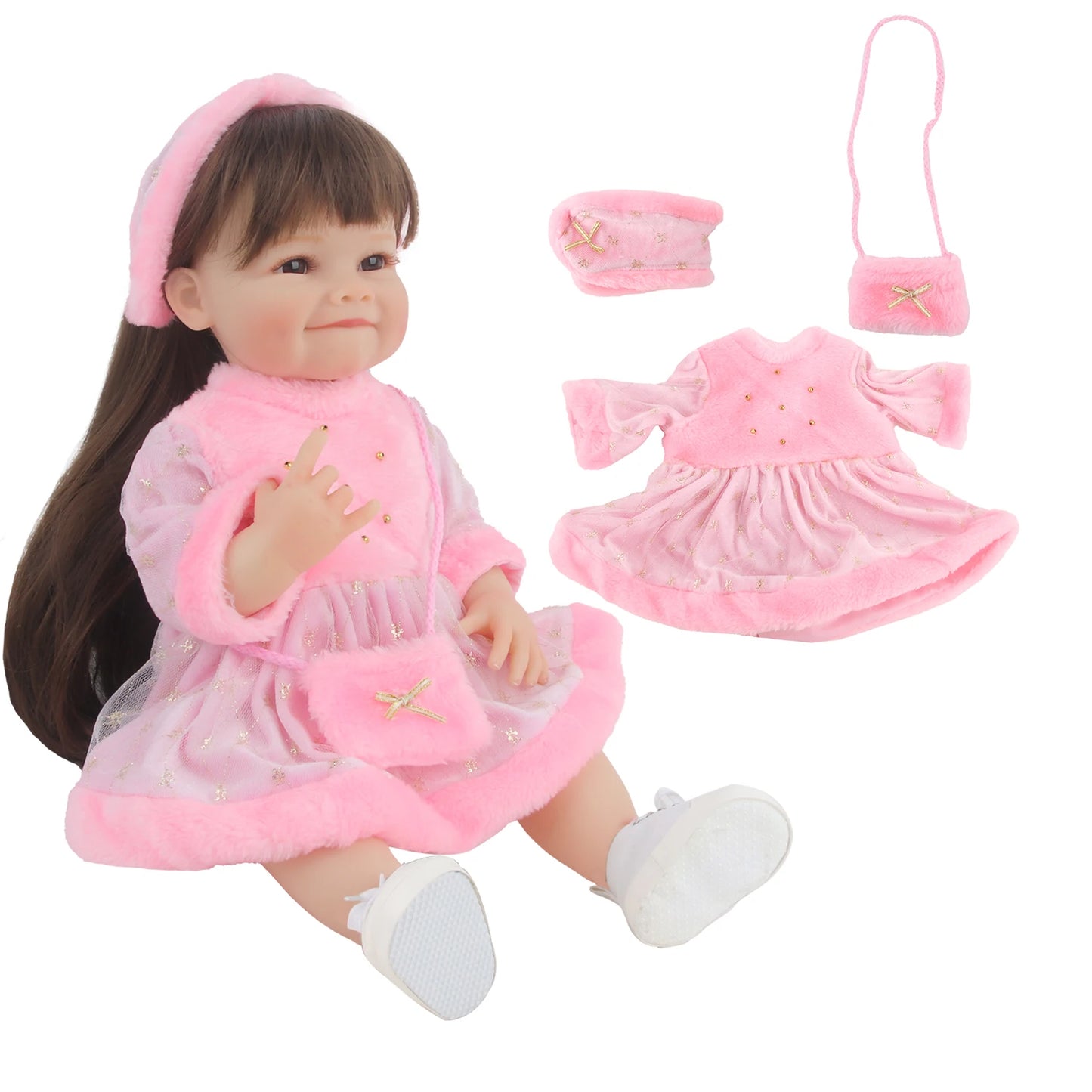 55CM 22 Inches Baby Reborn Girl Doll Full Body Soft Silicone Cute Newborn Dolls With Shoes,Clothes Girl's Best Gift Festival Toy