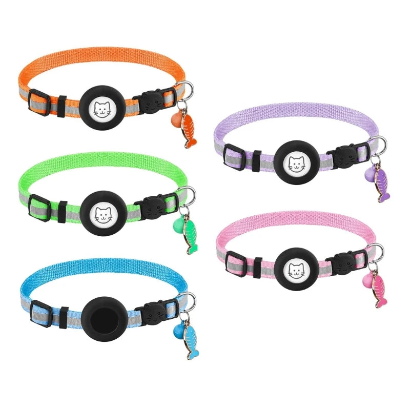 Reflective Cats Collar Waterproof Pet Collar with Tracker-Holder & Bell Breakaway Pet Collar Safety & Adjustable Collar