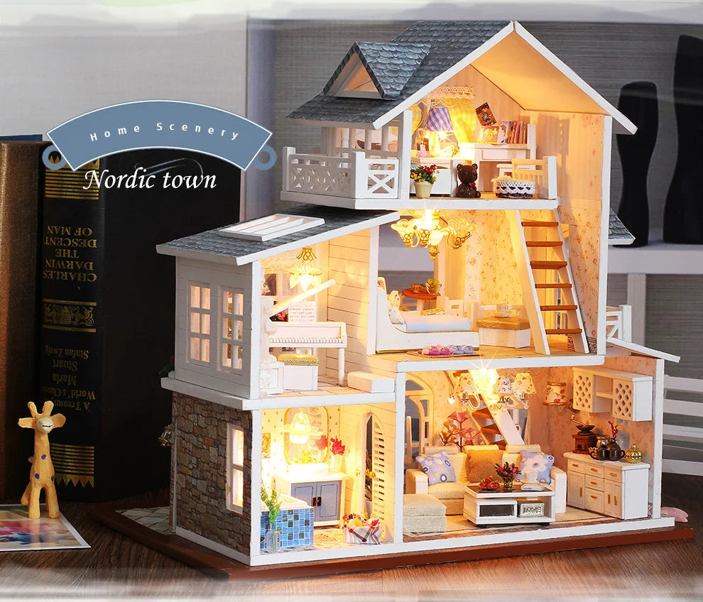 DIY Dollhouse Wooden doll Houses Miniature Doll House Furniture Kit Casa Music Led Toys for Children Birthday Gift