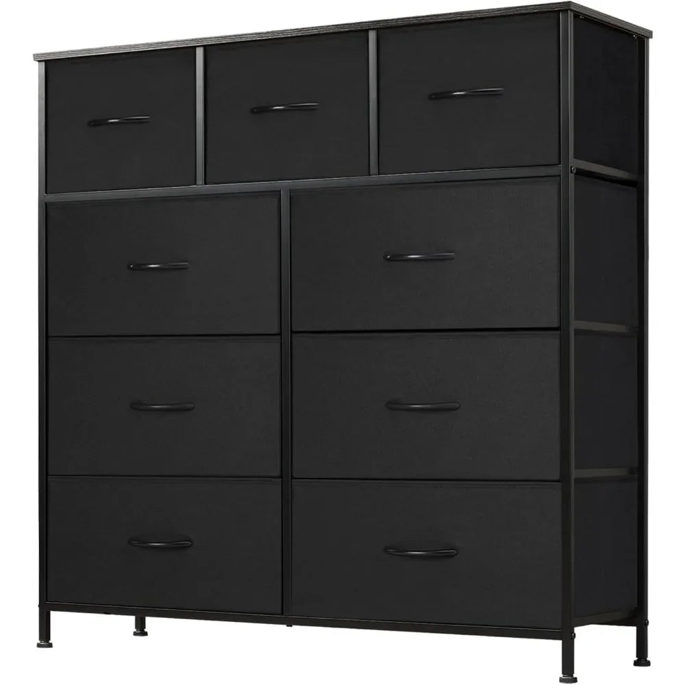 Dresser for Bedroom with 9 Drawers, Clothes Drawer Fabric Closet Organizer, Cloth Dresser with Metal Frame and Wood Tabletop