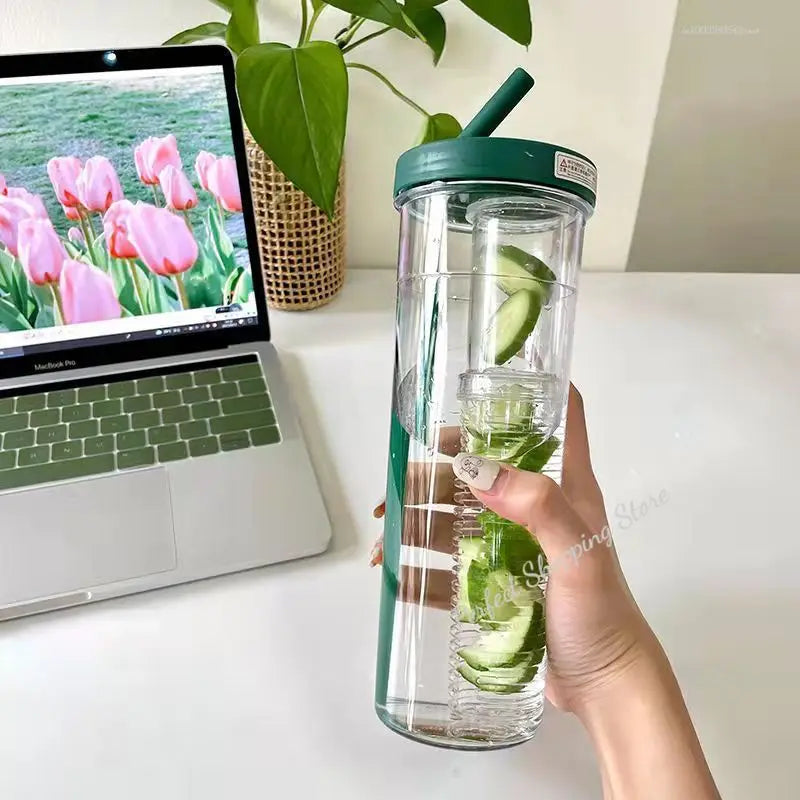 Cute Water Bottle With Foldable Straw 700ML Water Bottle Fruit Tea Built-in Filter Cup Portable Office Drinkware Outdoor Shaker