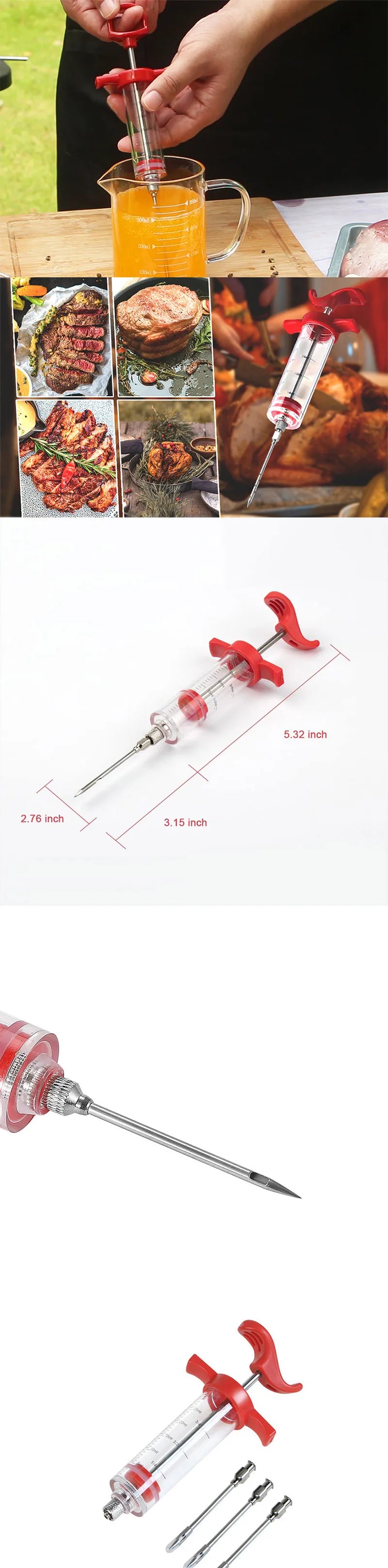 Roast Juice Syringe Seasoning Syringe Turkey Needle Marinated Beef Steak Barbecue Seasoning Syringe Needle kitchen Catering Tool