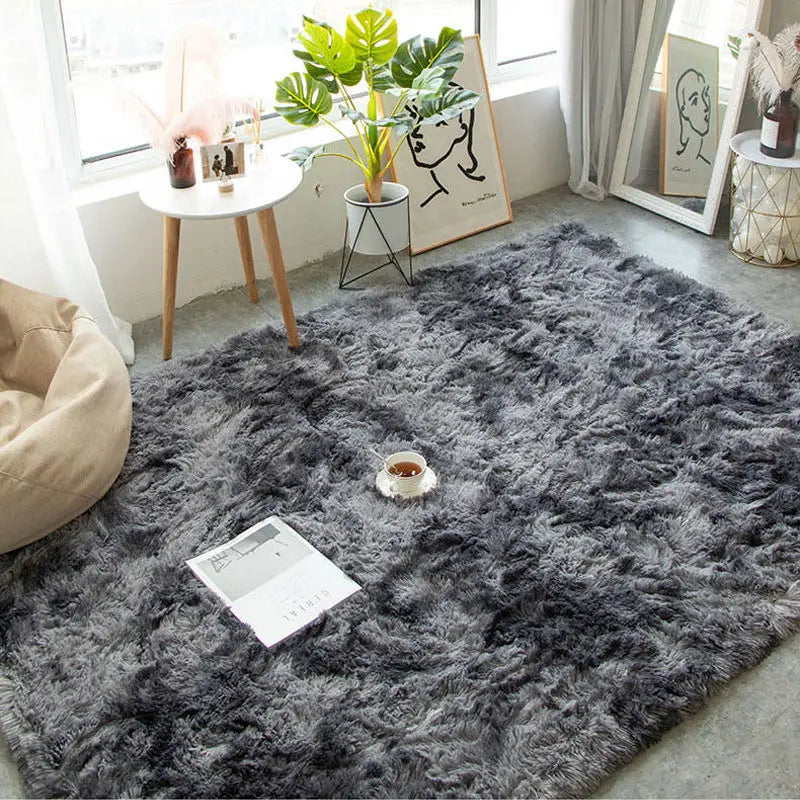 Soft Area Rugs For Bedroom Fluffy, Non-slip Tie-Dyed Fuzzy Shag Plush Soft Shaggy Bedside Rug, Tie-Dyed Living Room Carpet