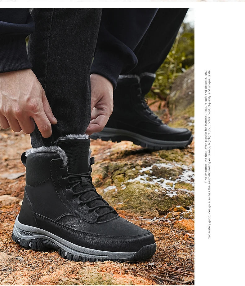 2024 Mens Sneakers Cotton Shoes Winter Plush Trekking Shoe TPR Shoes Non-slip Ankle Boots Waterproof Leather Warm Snow Boots Men