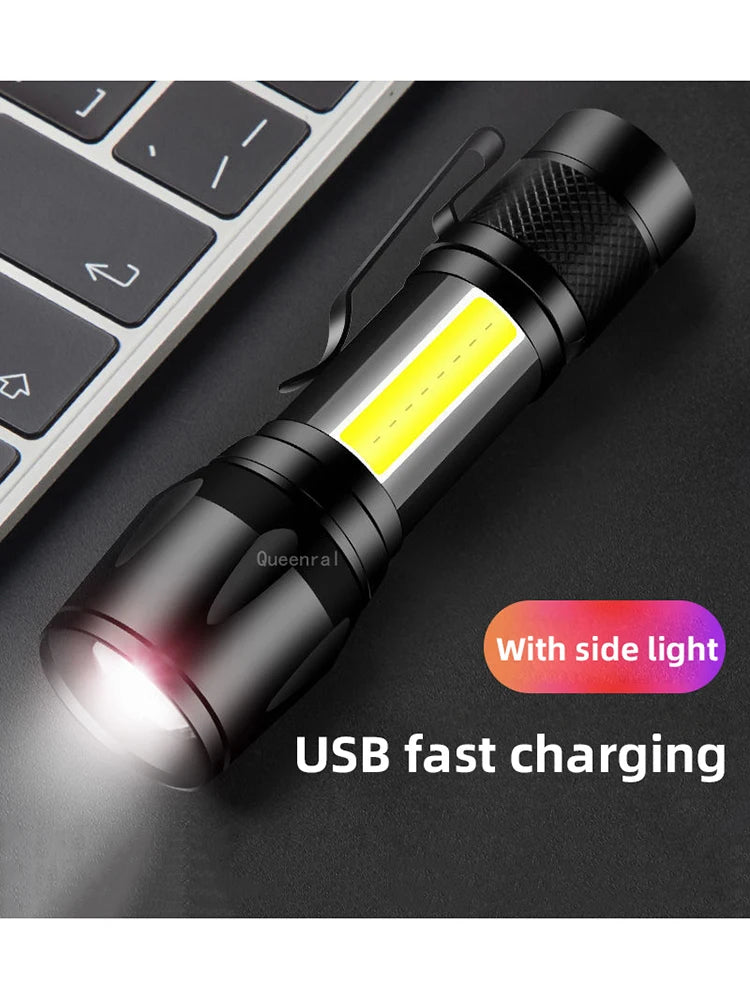 Mini UV Torch LED Rechargeable Flashlight Portable USB Charging Flashlight High Power Bank Camping Waterproof Long Range Lantern