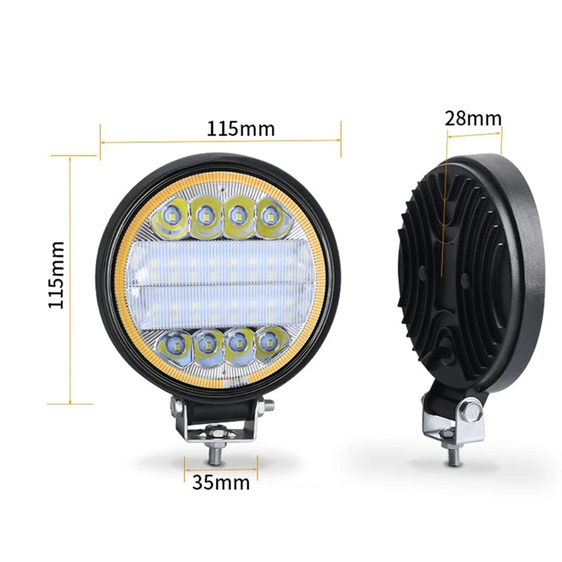 28MM 72W 24LED Car Work Light Bar 9-36V LED Round Spotlight With Aperture For Off-Road Vehicles Suvs Atvs Trucks