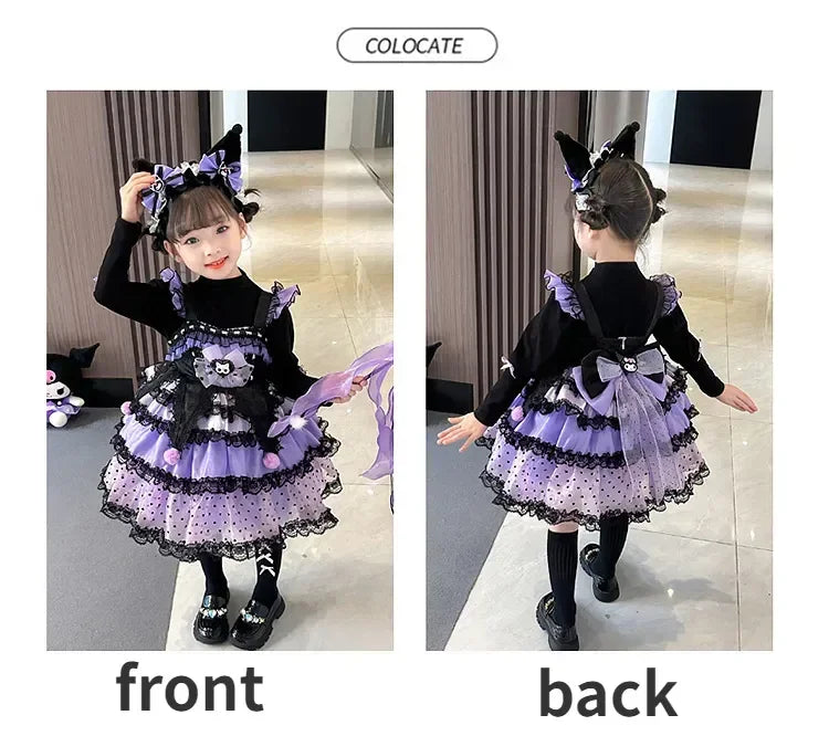 Sanrio Kuromi Spring and Autumn Girl Cute Cartoon Dress Lolita Birthday Party Role Play Tutu Dress Child Dress Gift Christmas