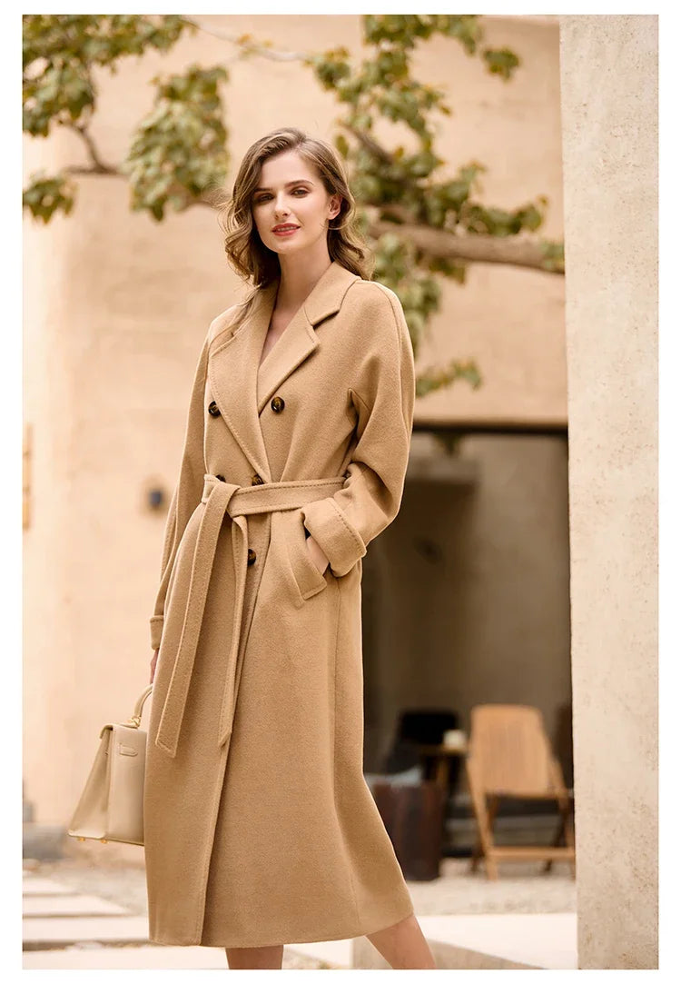 Women's Coat Double-sided 10% Cashmere 90% Wool Women's Long Coat Jacket, 2024 Winter New Long Cashmere Coat Women