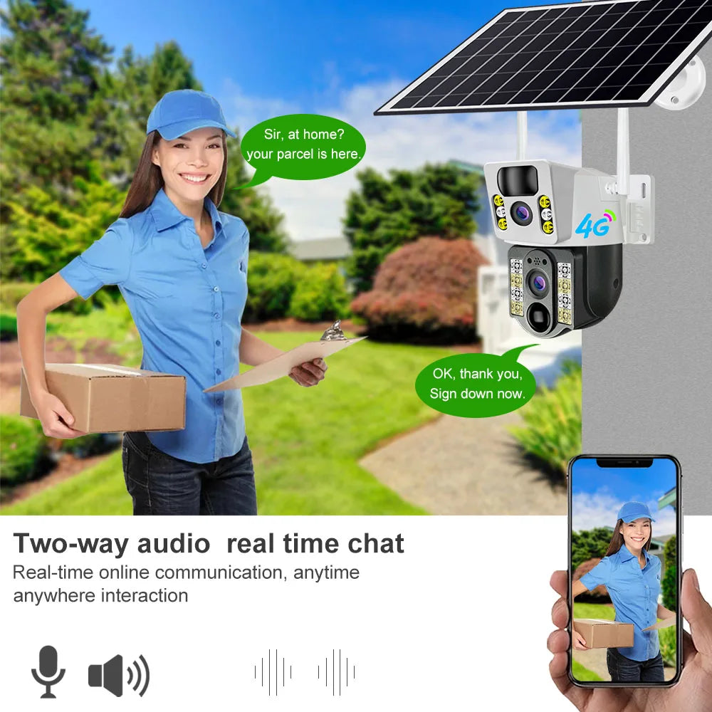 V380 Wireless 4G Sim Card Solar Camera 4K 8MP Dual Lens WiFi Surveillance Camera PIR Security Outdoor Waterproof IP PTZ CCTV