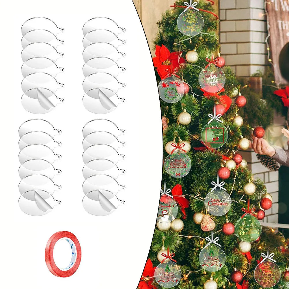 24pcs 7.5cm Christmas Tree Ornament New Year DIY Acrylic Circles Discs Clear Christmas Decorations DIY Xmas Craft Hanging Dec