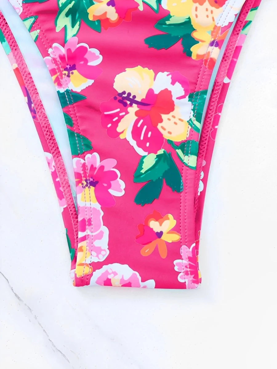 2024 Halter String Print 3 Piece Bikini Long Skirt Swimsuit Women Swimwear Female Bather Bathing Swimming Swim Suit Beachwear