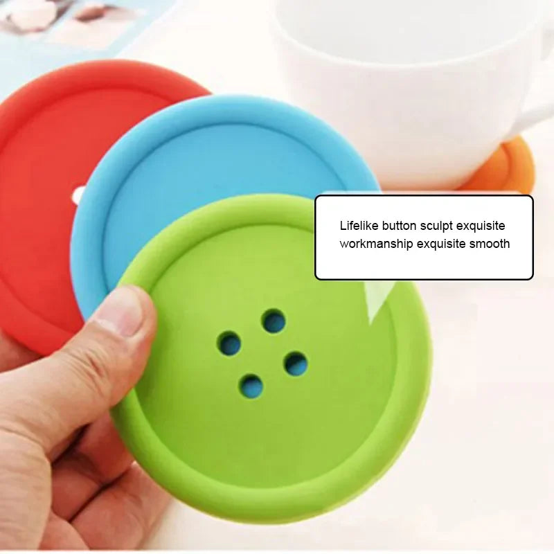 1PC Creative Home Heat-resistant Round Water Coaster Non-slip Insulation Pad Silicone Table Mat Simple Button Coaster Kitchen