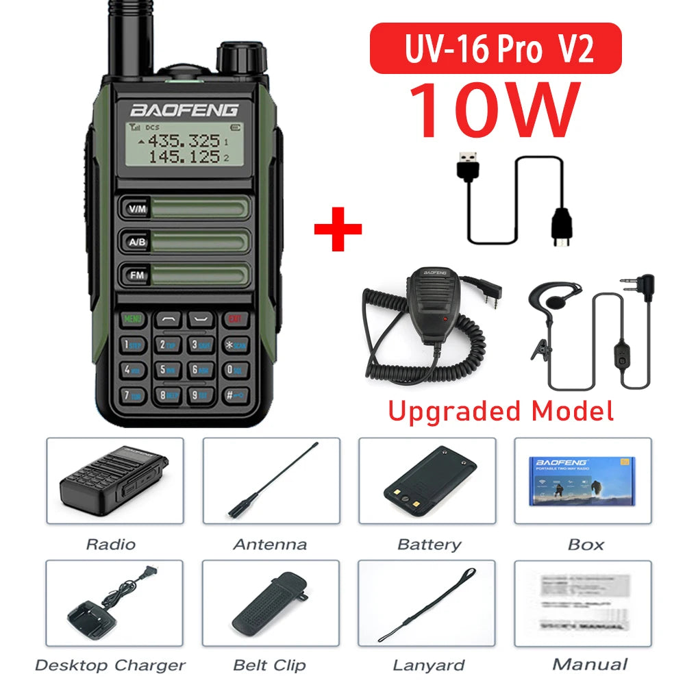 BaoFeng UV-16 PRO High Power Antenna Walkie Talkie With USB Charger Long Range Waterproof UV16 Transceiver Two Way Radio Type-C