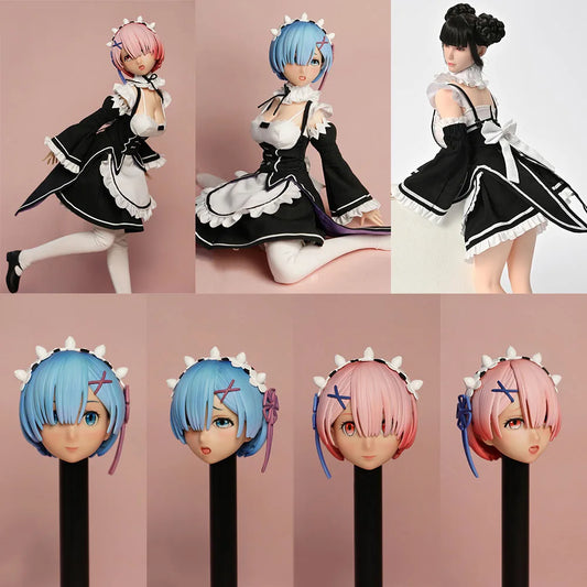 In Stock MR.TOYS MT2020-05 1/6 Anime Girl Rem Ram Maid Delicate Head Sculpture Maid Attire Model Fit 12'' Female Action Figure