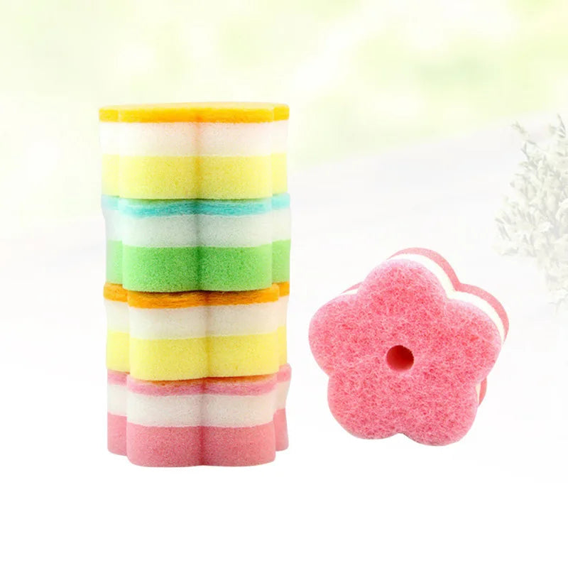 10 Pcs Nanometer Cleaning Dishcloth Sponge Scouring Pad Pot Scrubber Dish Brush for Kitchen (Five Finger Flower, In Bulk)